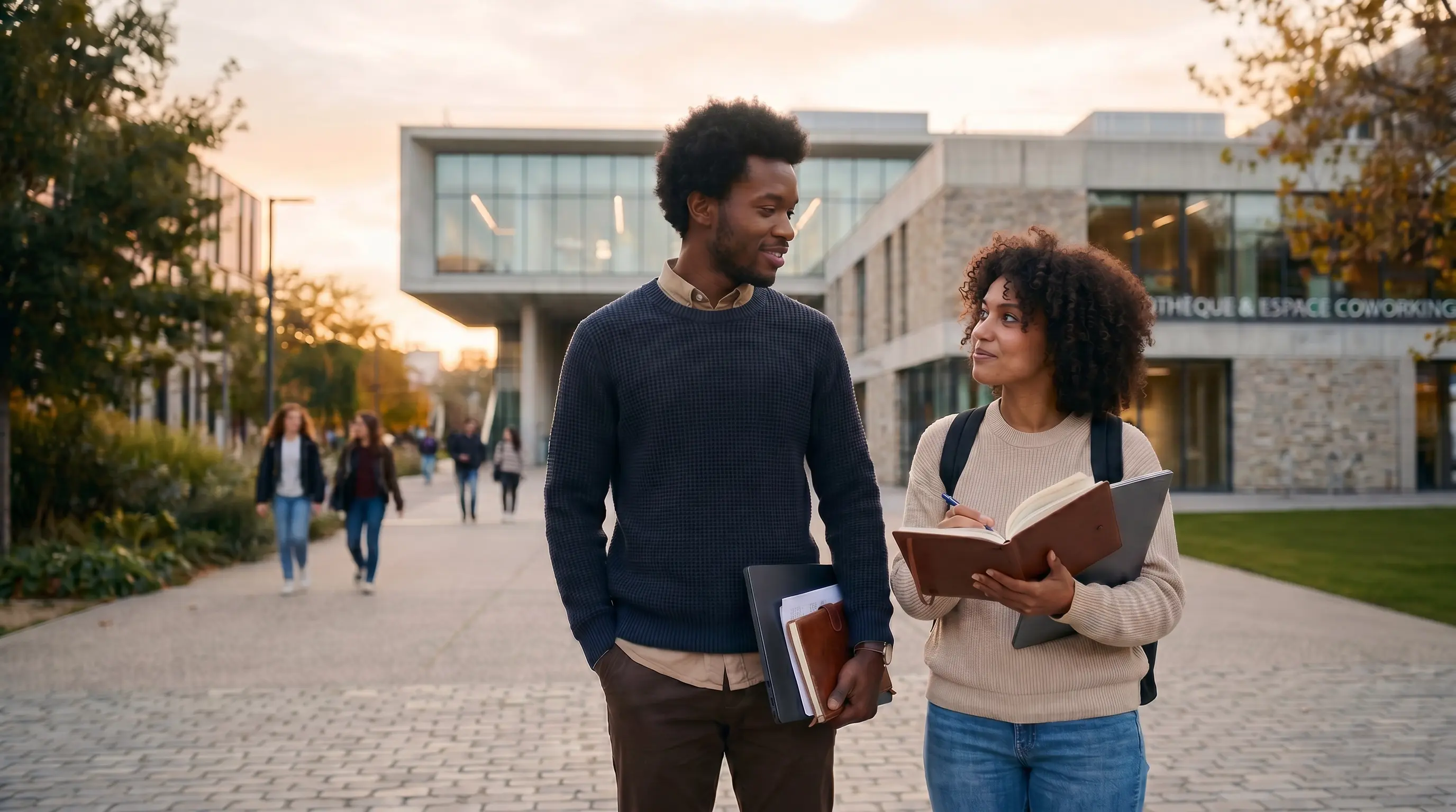 Photo de deux étudiants entrain de discuter